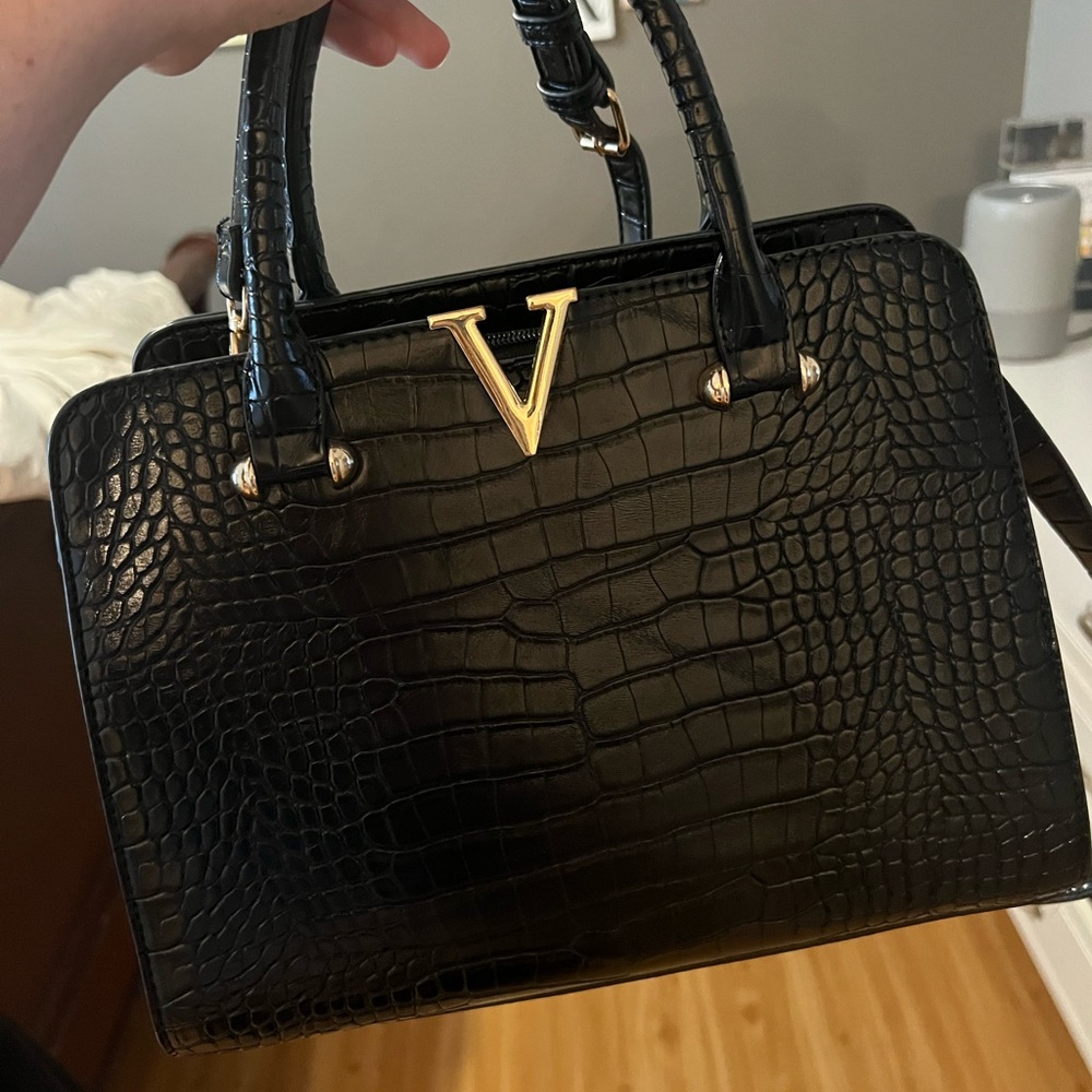Black faux leather purse